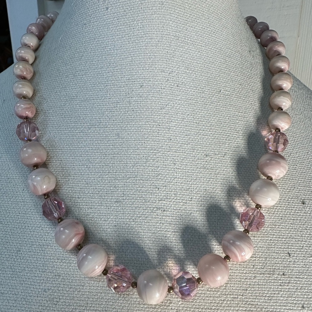 Vintage pink swirl bead and AB pink sparkly bead necklace